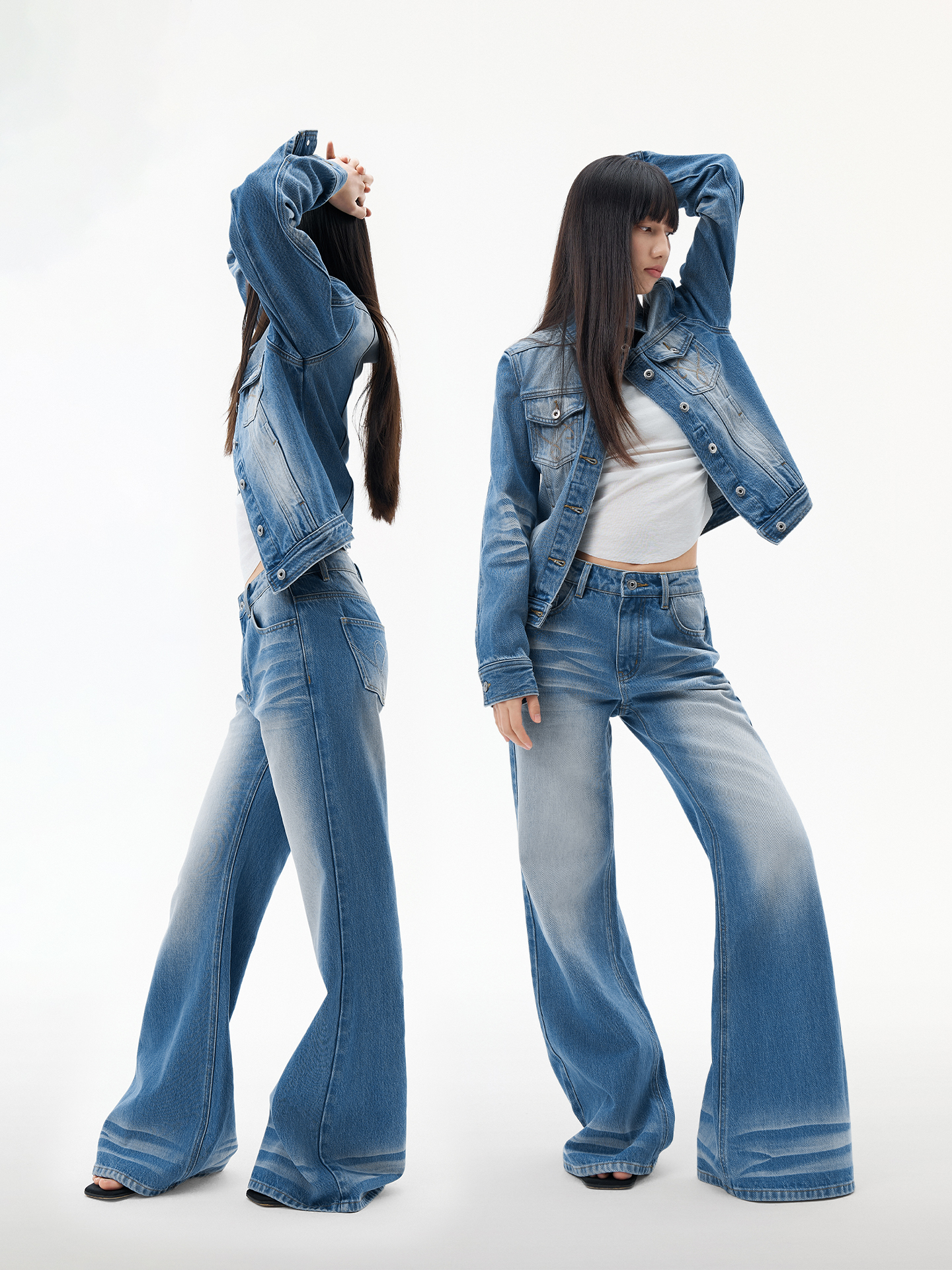 Patchwork Jean Jacket - Dusklit Cloud Intention Blue Women's Slim