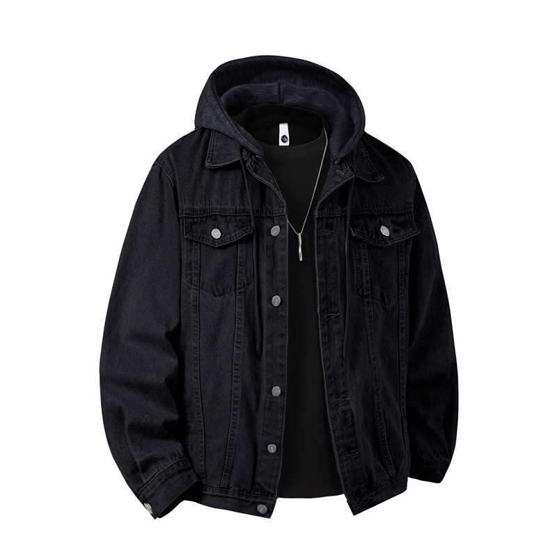 Patchwork Jean Jacket - Men Hooded Denim Jacket Men Streetwear