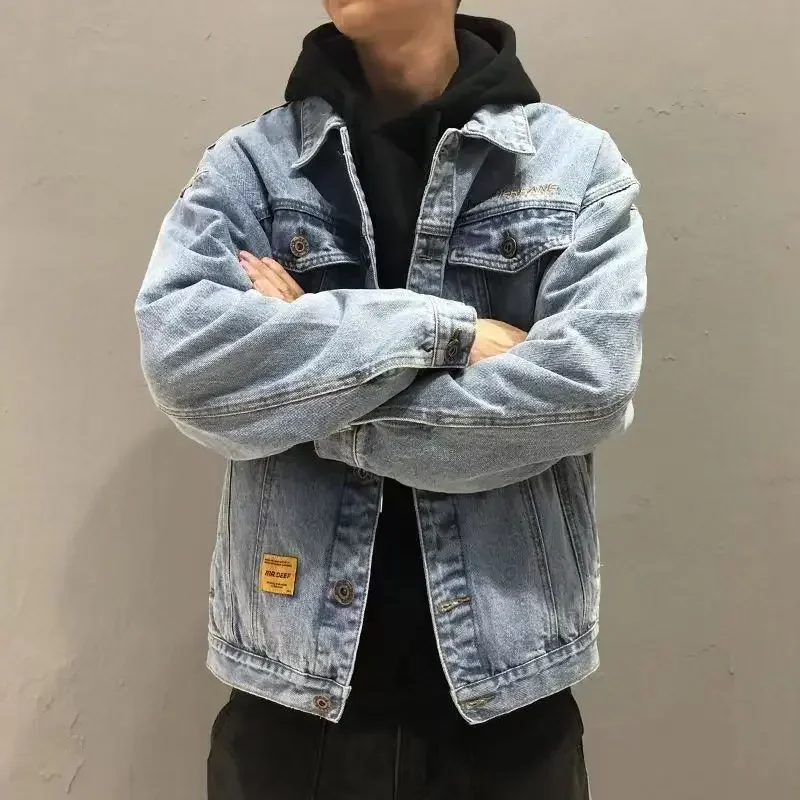 Denim Jackets Man Wide Shoulde - Patchwork Jean Jacket reseña y precio