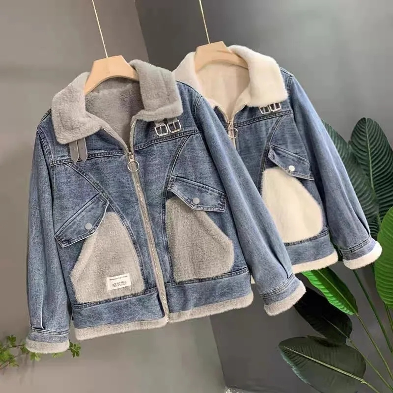 Faux Mink Velvet Stitching Den - Patchwork Jean Jacket reseña y precio