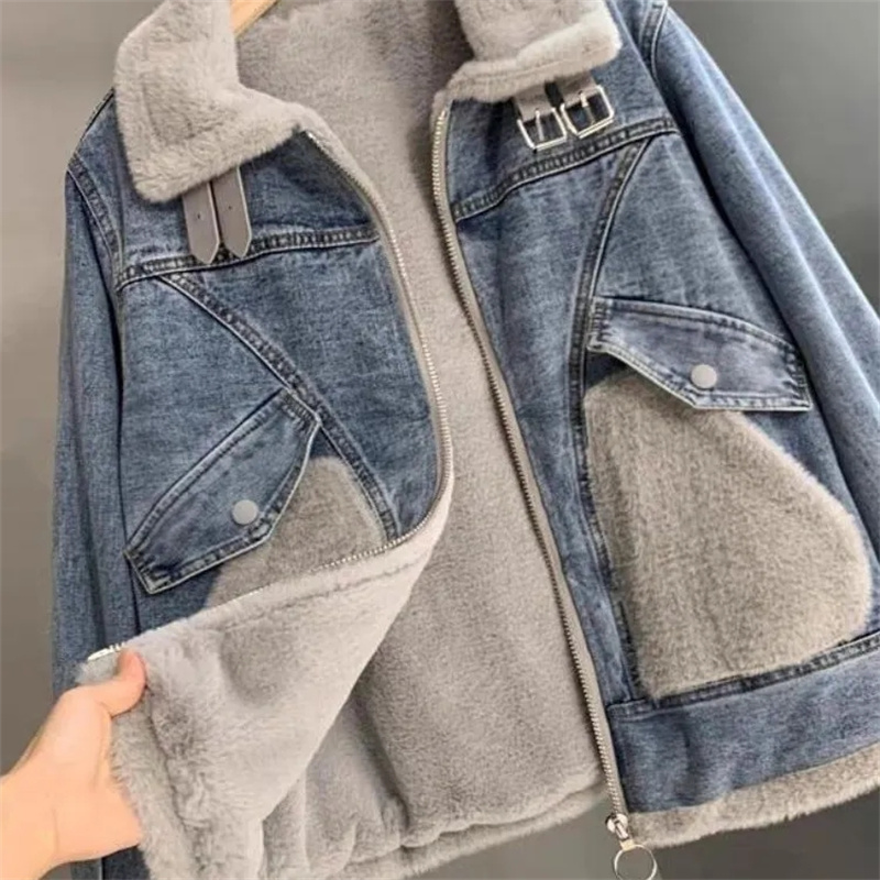 Faux Mink Velvet Stitching Den - Patchwork Jean Jacket reseña y precio