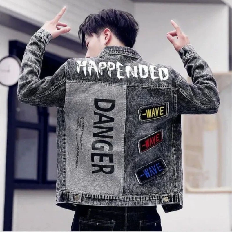 Button Hip Hop Casual Slim Sho - Patchwork Jean Jacket reseña y precio