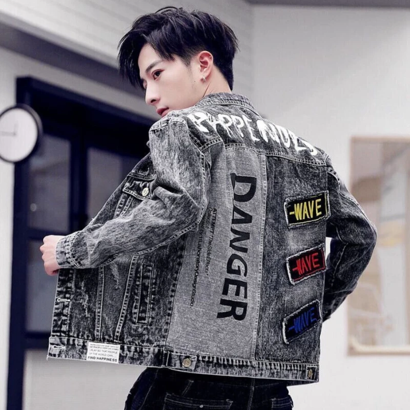 Button Hip Hop Casual Slim Sho - Patchwork Jean Jacket reseña y precio