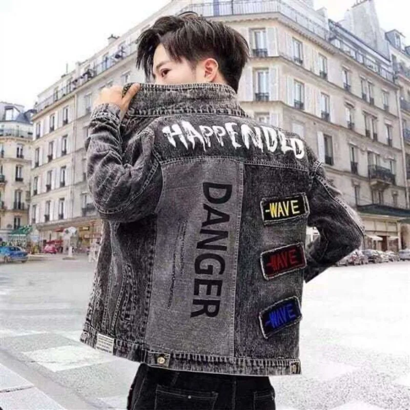 Button Hip Hop Casual Slim Sho - Patchwork Jean Jacket reseña y precio