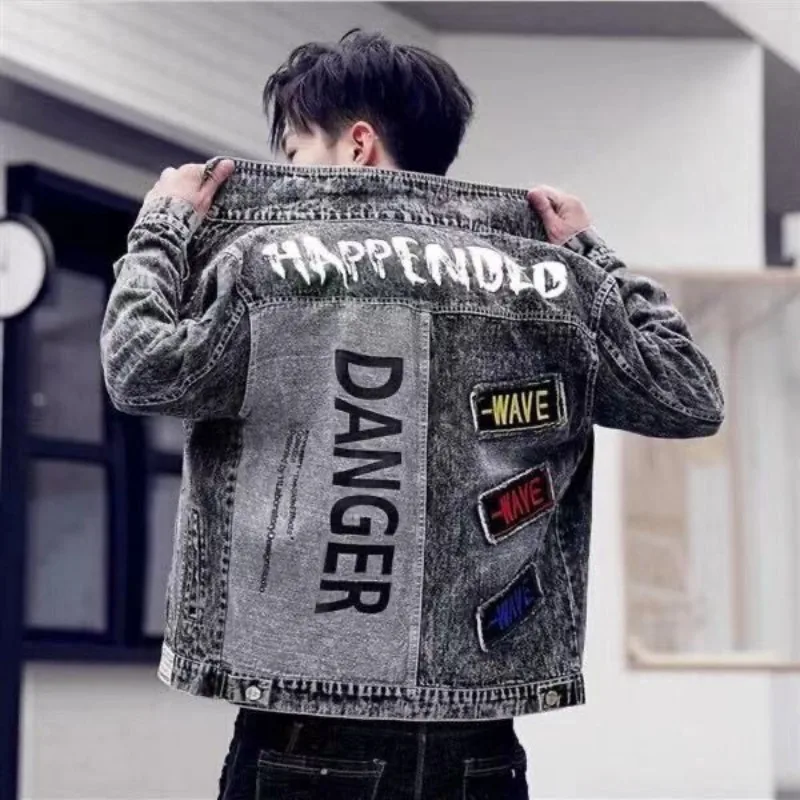 Button Hip Hop Casual Slim Sho - Patchwork Jean Jacket reseña y precio