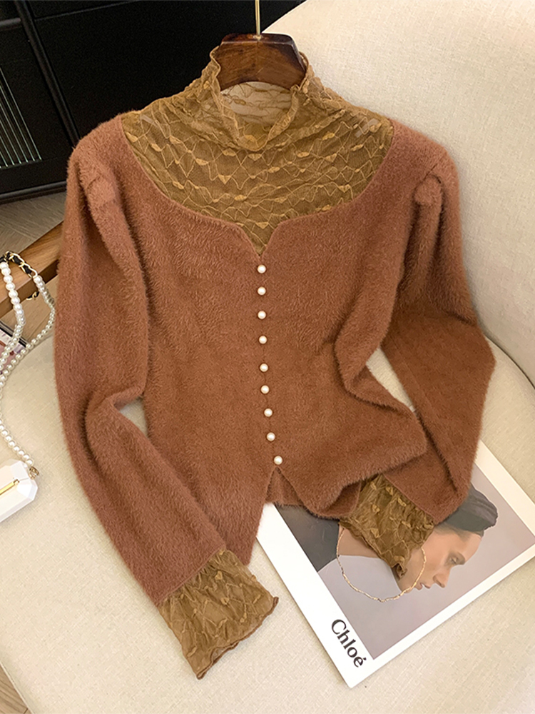 Women's Coffee Pullover Turtle - Turtleneck Knit 90S reseña y precio