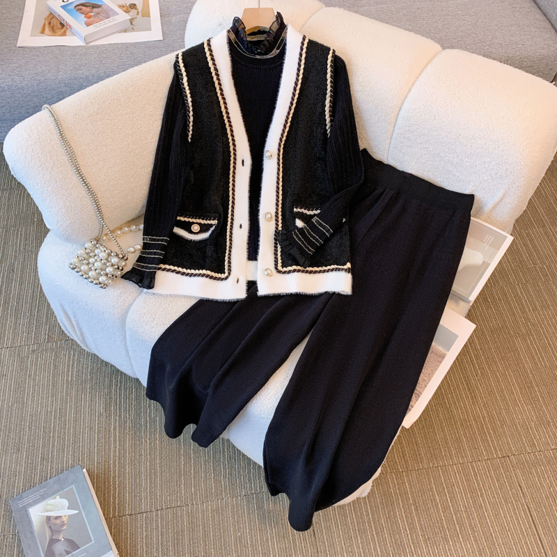 Black Warm 3 Piece Sets Womens - Turtleneck Knit 90S reseña y precio