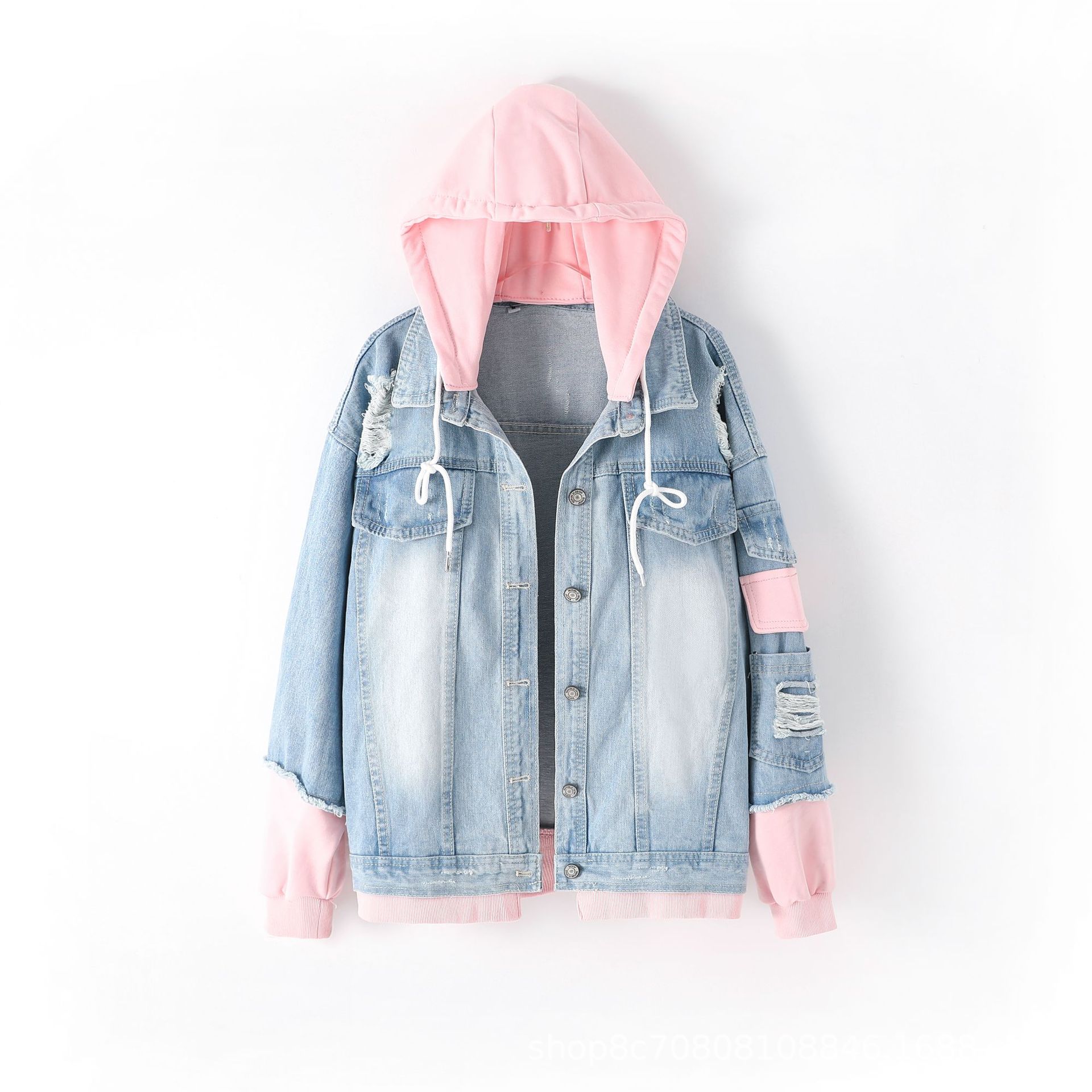 European Style Loose Hooded Pa - Patchwork Jean Jacket reseña y precio