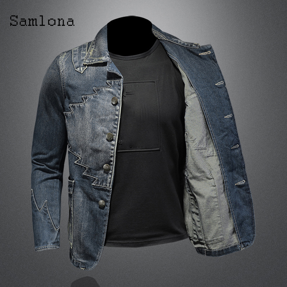 2025 Single Breasted Mens Deni - Patchwork Jean Jacket reseña y precio