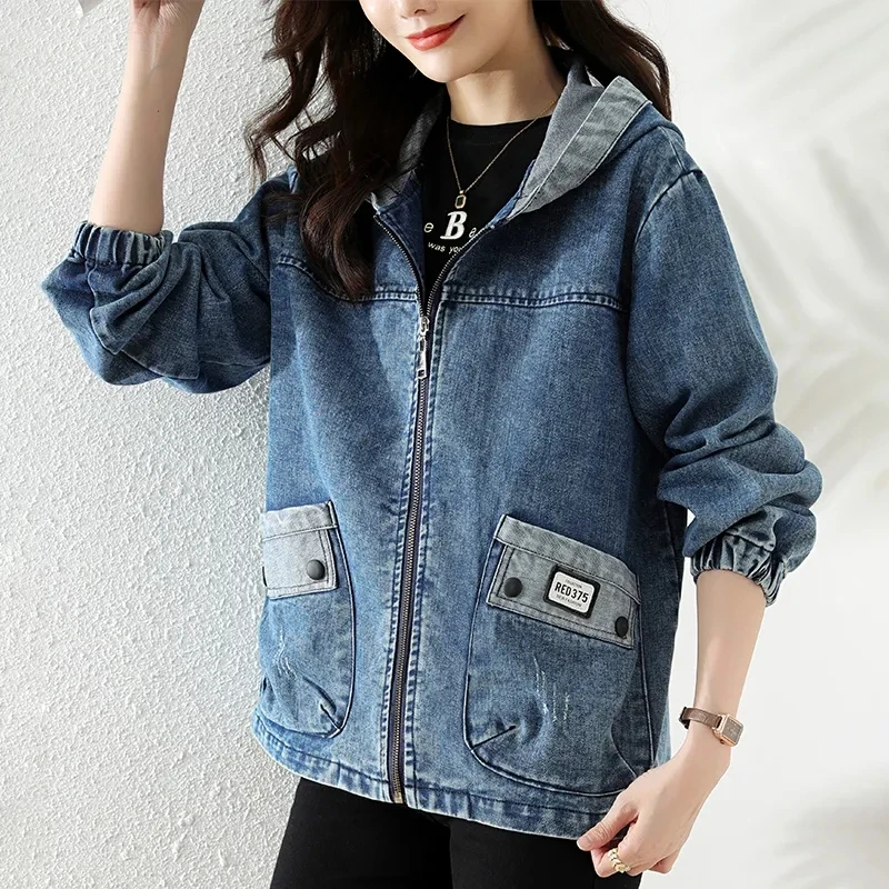 New Splicing Zipper Female Cow - Patchwork Jean Jacket reseña y precio