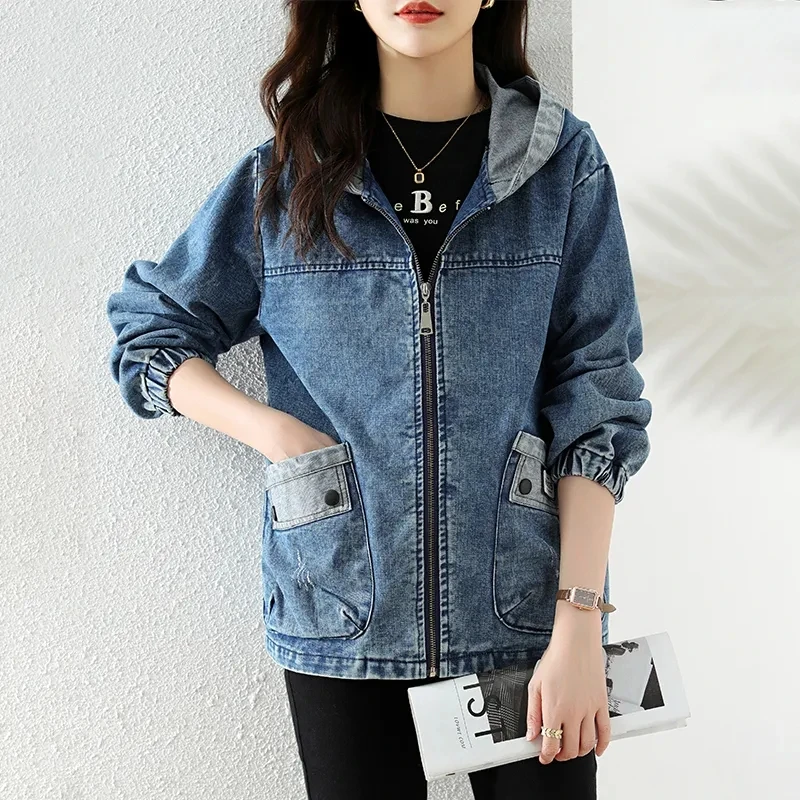New Splicing Zipper Female Cow - Patchwork Jean Jacket reseña y precio