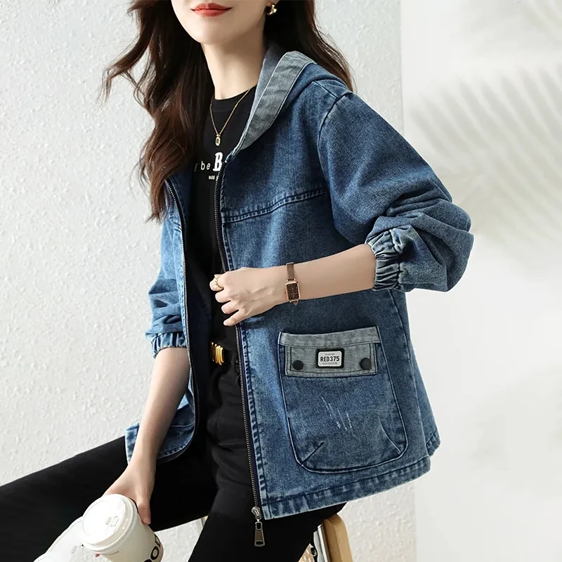 New Splicing Zipper Female Cow - Patchwork Jean Jacket reseña y precio