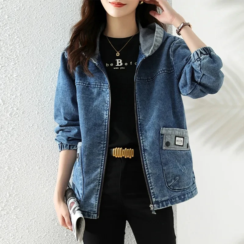 New Splicing Zipper Female Cow - Patchwork Jean Jacket reseña y precio