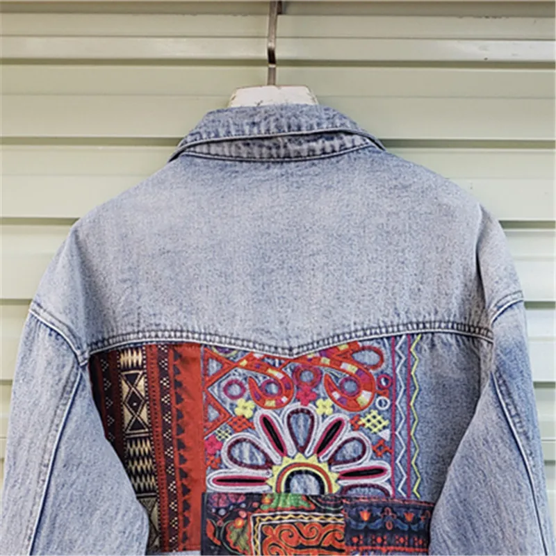 Bohemia Embroidery Splicing Bi - Patchwork Jean Jacket reseña y precio