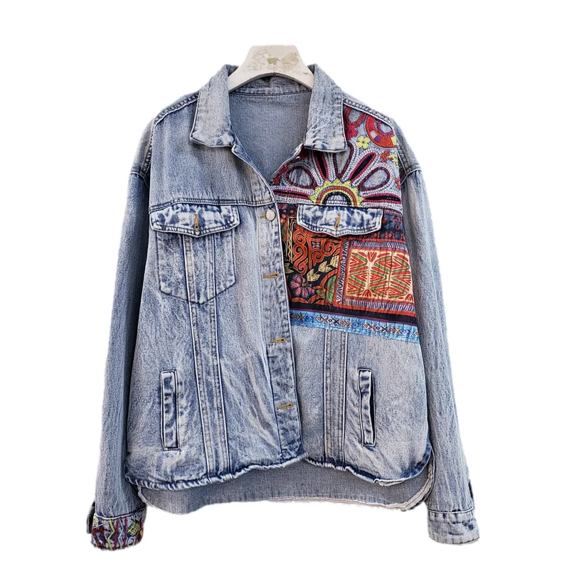 Bohemia Embroidery Splicing Bi - Patchwork Jean Jacket reseña y precio