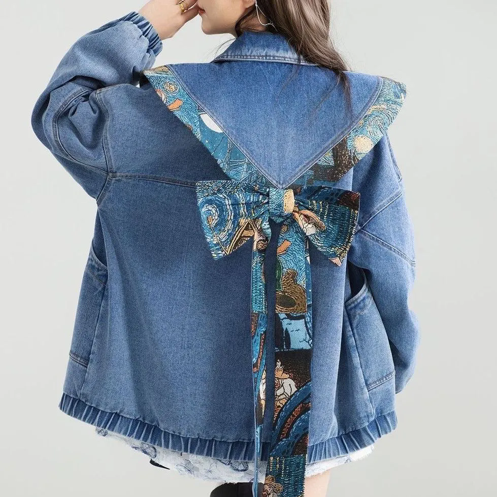 Vintage Denim Jacket Outwear W - Patchwork Jean Jacket reseña y precio