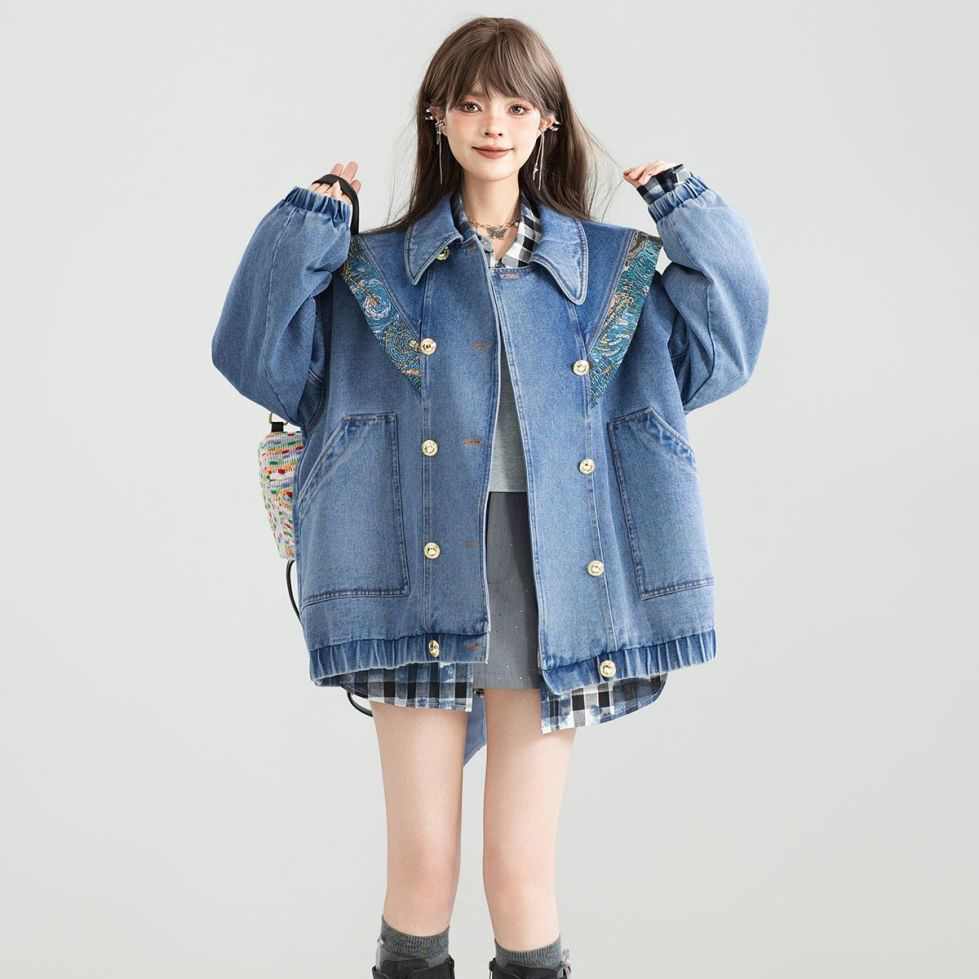 Vintage Denim Jacket Outwear W - Patchwork Jean Jacket reseña y precio