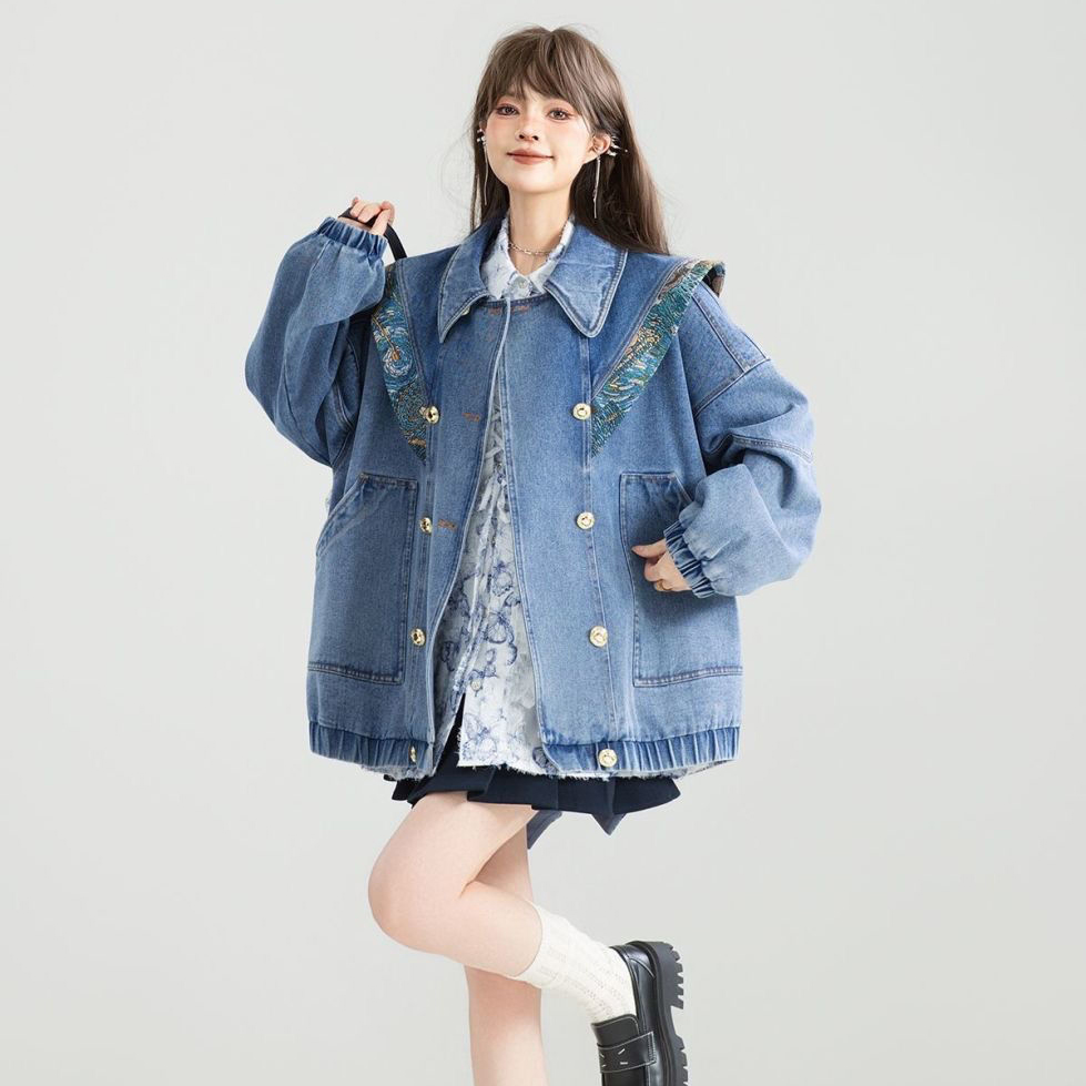 Vintage Denim Jacket Outwear W - Patchwork Jean Jacket reseña y precio