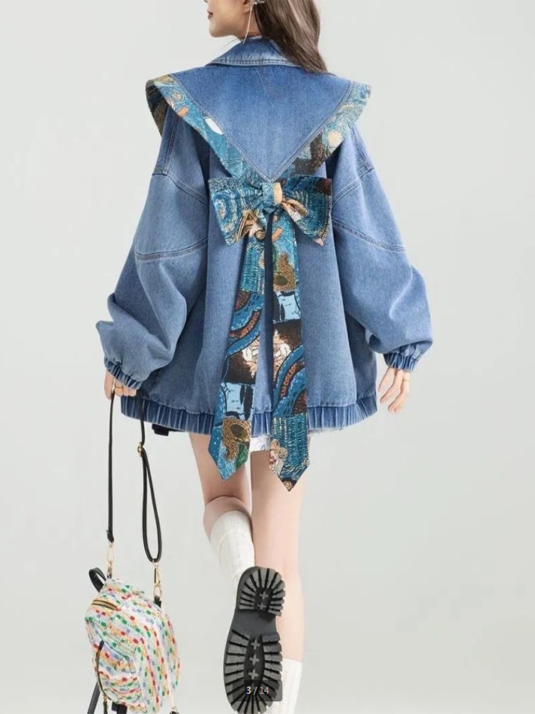 Vintage Denim Jacket Outwear W - Patchwork Jean Jacket reseña y precio