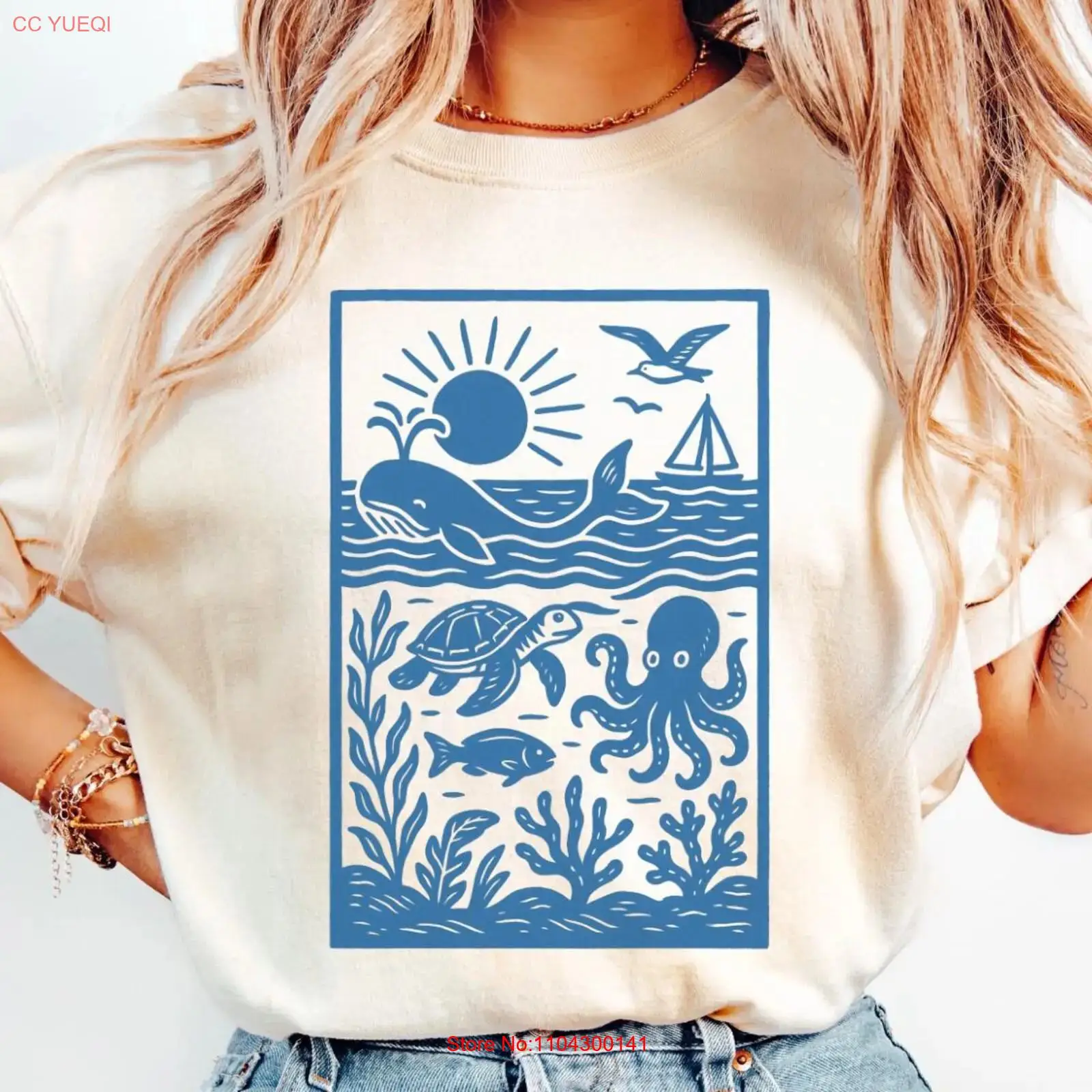 Vintage 90s Retro ocean shirt  - Turtleneck Knit 90S reseña y precio