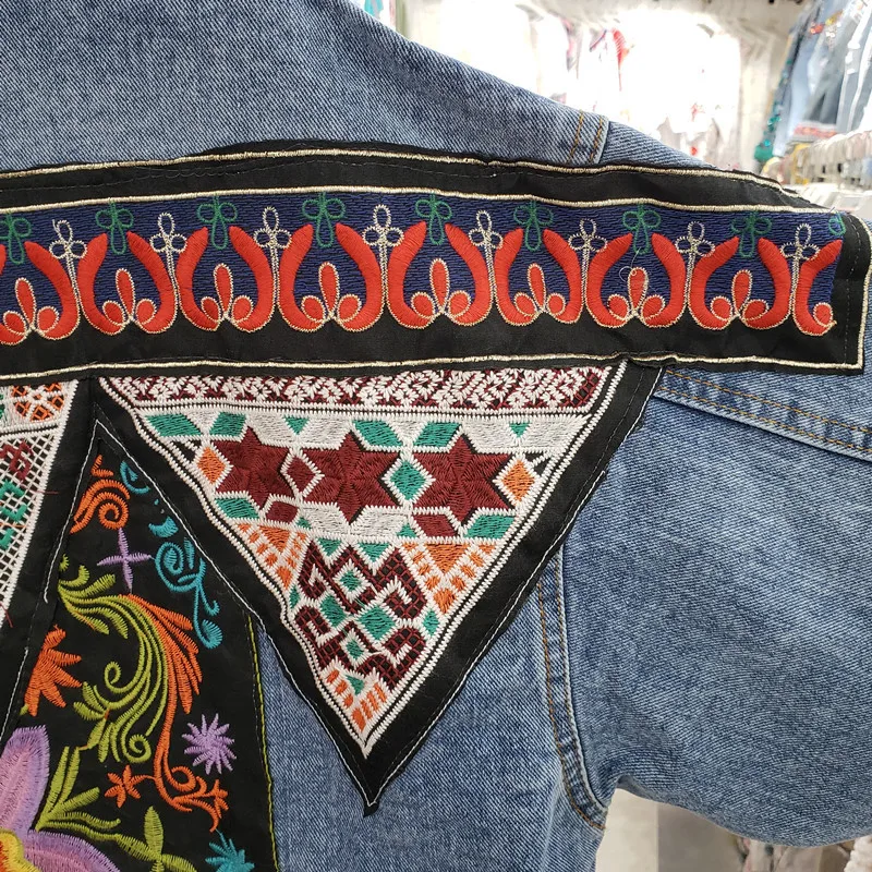 Vintage Blue Embroidery Sequin - Patchwork Jean Jacket reseña y precio